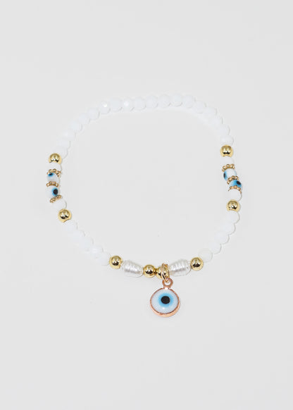 Pulsera mostacillas con dije ojo turco colgante elastizada