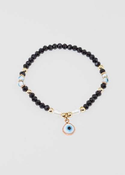 Pulsera mostacillas con dije ojo turco colgante elastizada