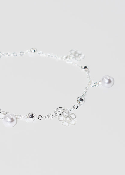 Pulsera eslabones flores con perlas
