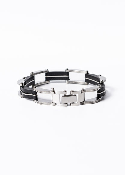Pulsera brazalete combinado acrílico negro acero quirúrgico