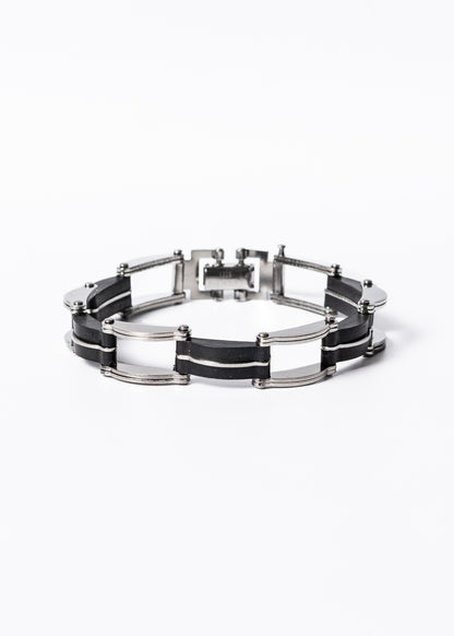 Pulsera brazalete combinado acrílico negro acero quirúrgico