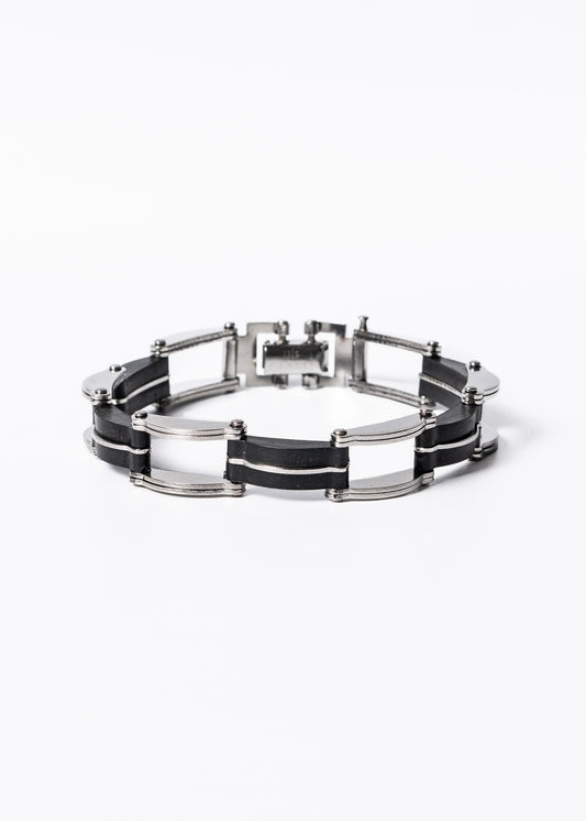 Pulsera brazalete combinado acrílico negro acero quirúrgico