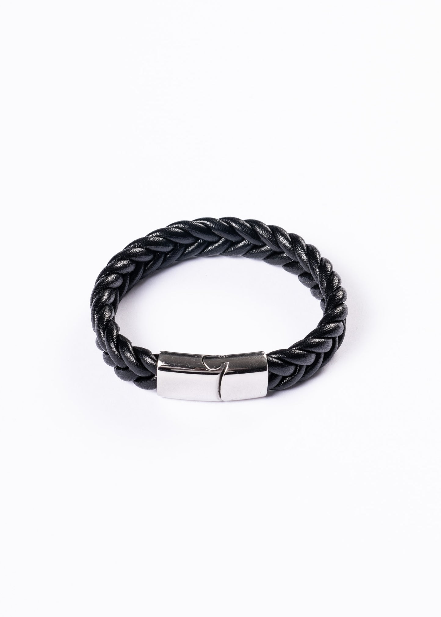 Pulsera trenzada cuerina negra - Acero inoxidable