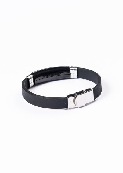 Pulsera malla goma negra guarda griega - Acero inoxidable