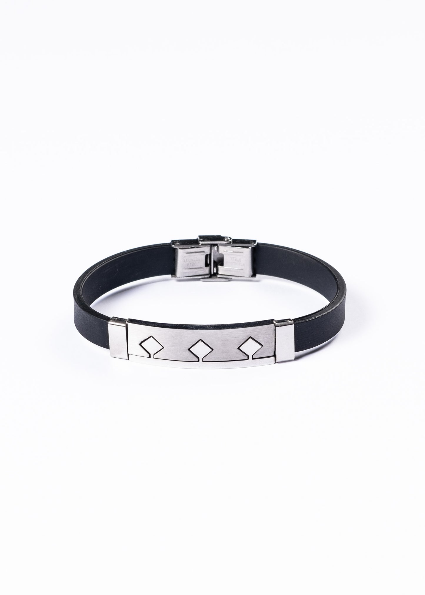Pulsera malla goma corona tribal negra - Acero inoxidable