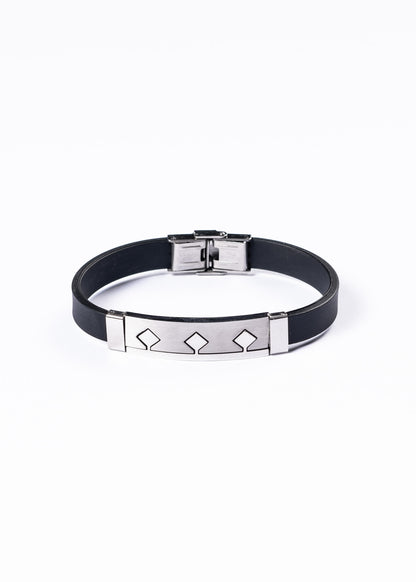 Pulsera malla goma corona tribal negra - Acero inoxidable