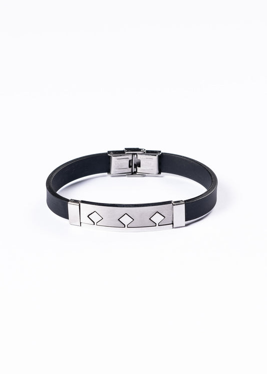 Pulsera malla goma corona tribal negra - Acero inoxidable
