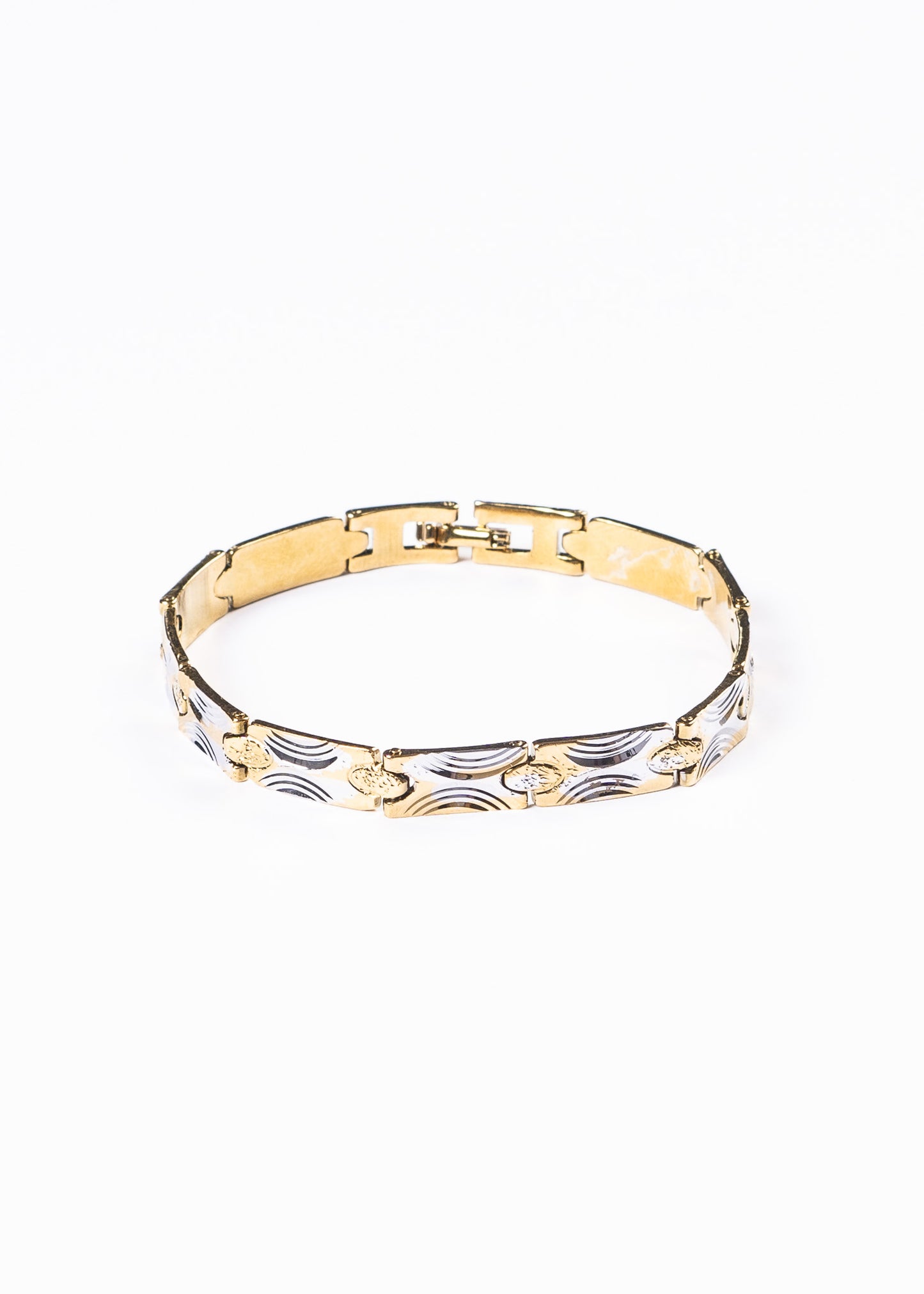 Pulsera brazalete labrado enchapado oro y plata 19cm