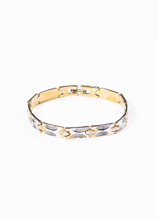 Pulsera brazalete labrado enchapado oro y plata 19cm