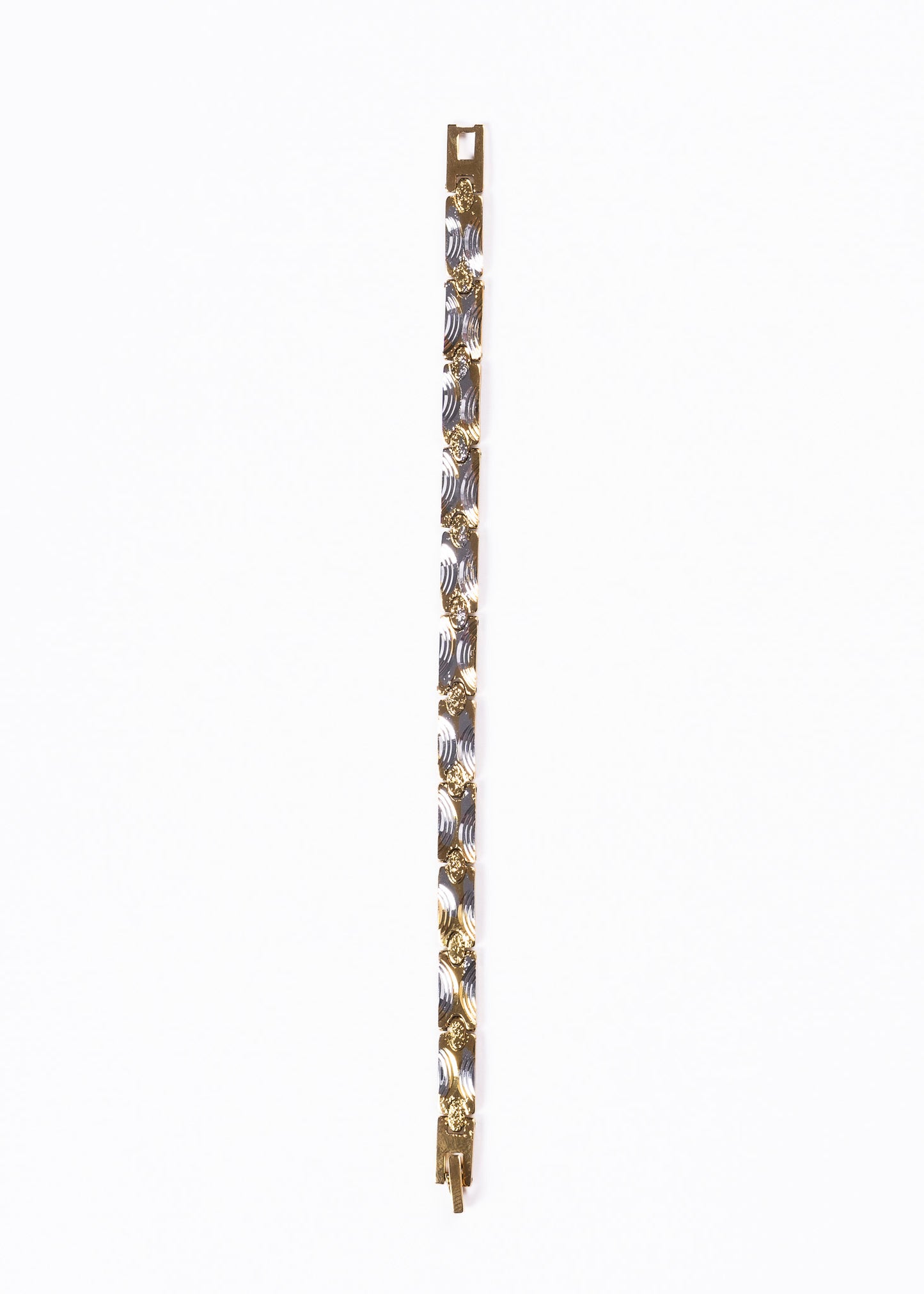 Pulsera brazalete labrado enchapado oro y plata 19cm