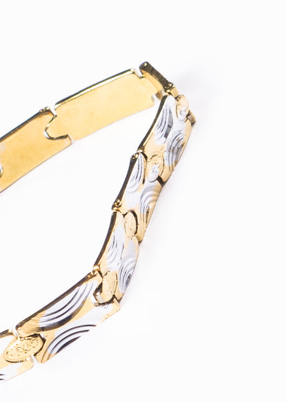 Pulsera brazalete labrado enchapado oro y plata 19cm