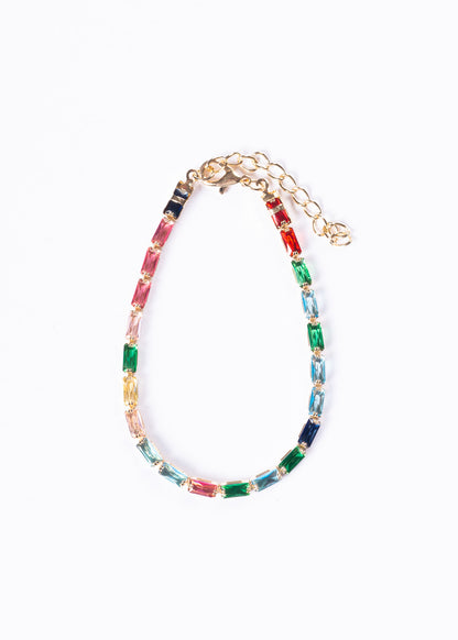 Pulsera tennis recta zirconias multicolor - Enchapado en oro