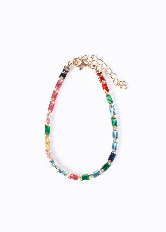 Pulsera tennis recta zirconias multicolor - Enchapado en oro
