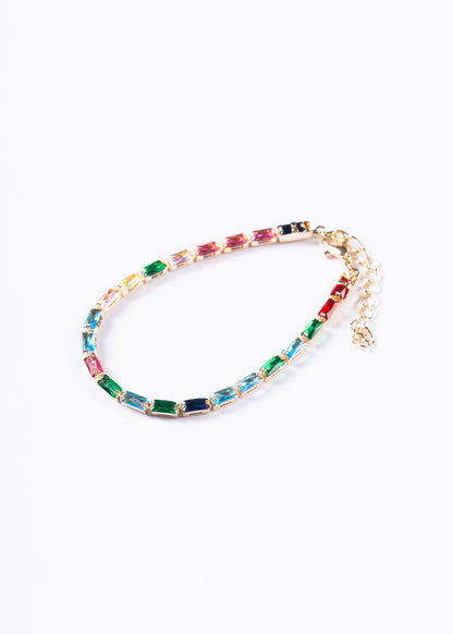 Pulsera tennis recta zirconias multicolor - Enchapado en oro