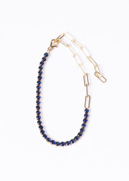 Pulsera tennis eslabones y zirconias azules - Baño en oro 18k