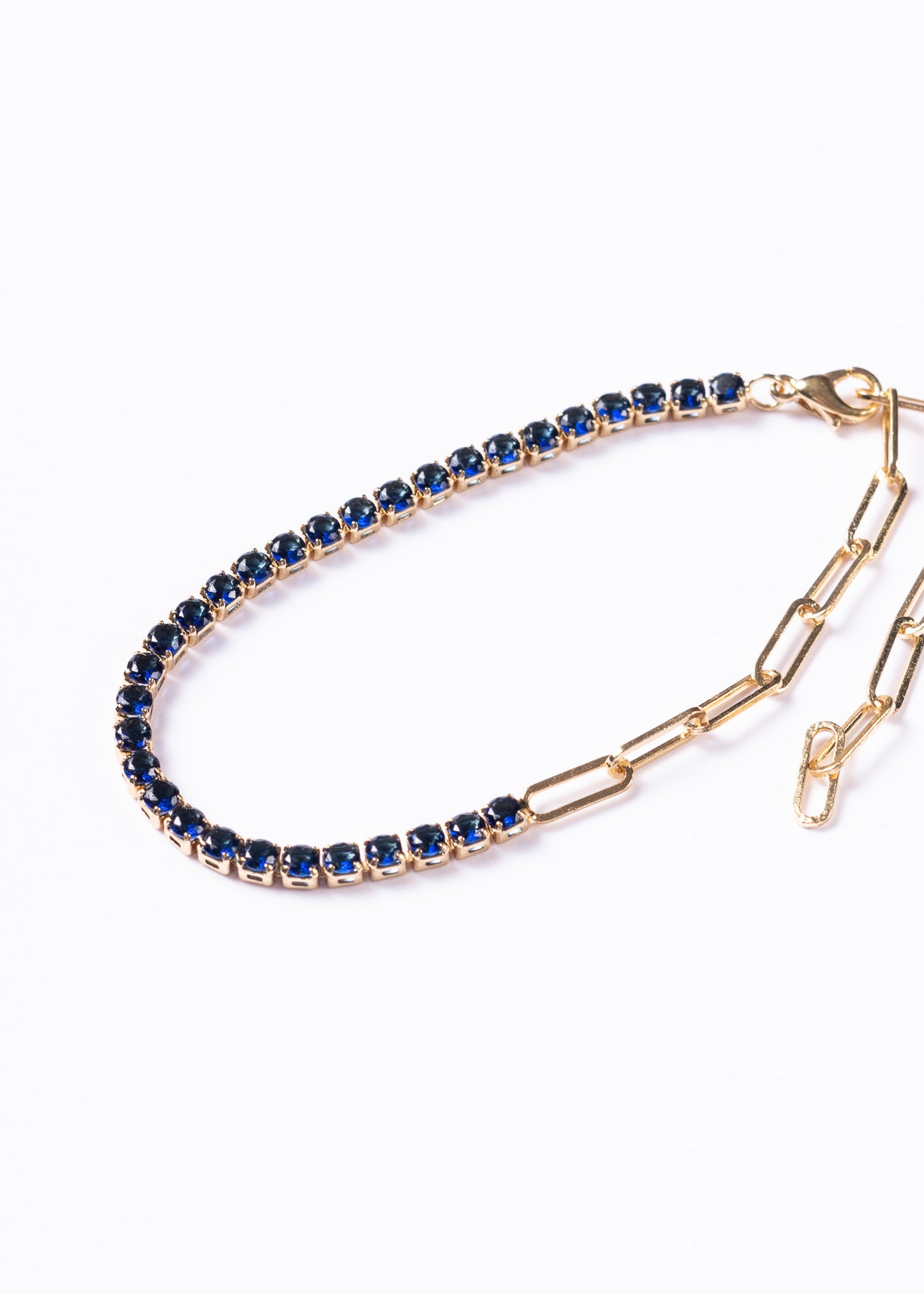 Pulsera tennis eslabones y zirconias azules - Baño en oro 18k