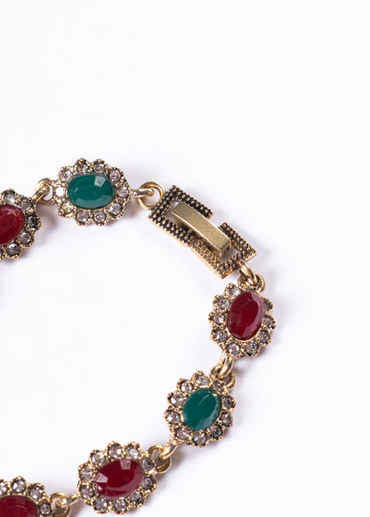 Pulsera de bronce real con cristales de color