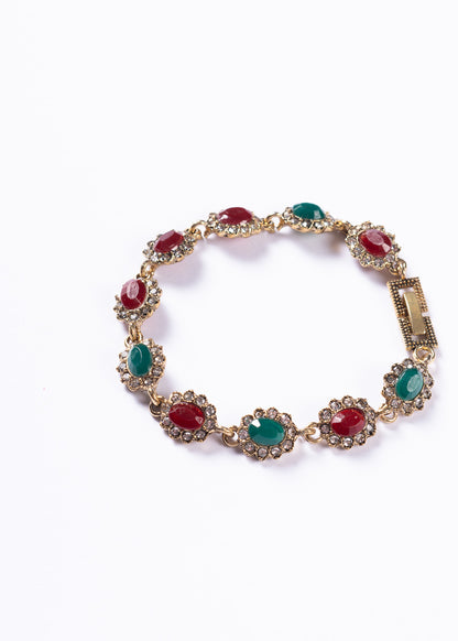 Pulsera de bronce real con cristales de color