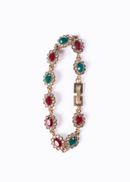 Pulsera de bronce real con cristales de color