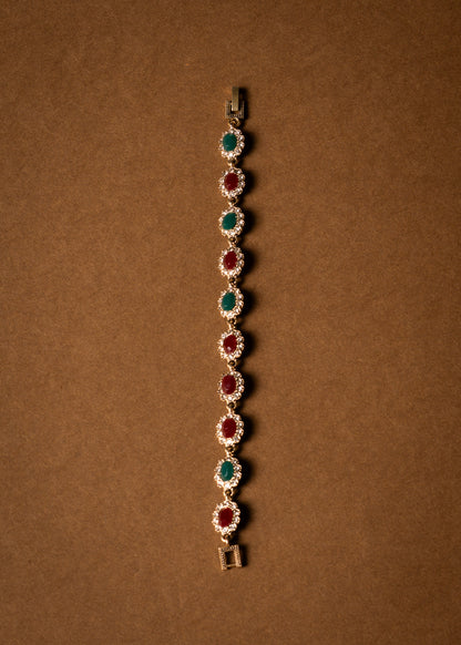 Pulsera de bronce real con cristales de color