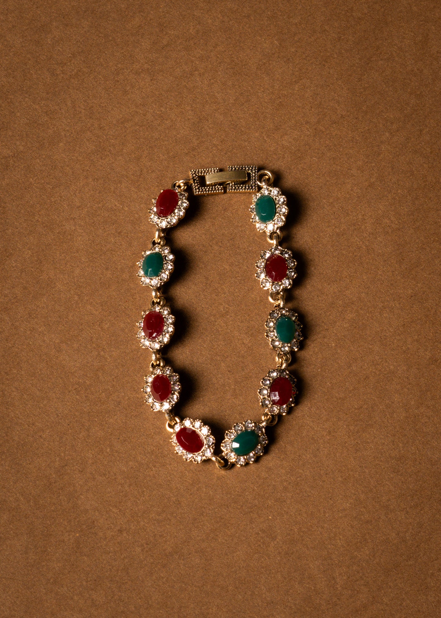 Pulsera de bronce real con cristales de color