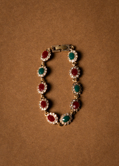Pulsera de bronce real con cristales de color