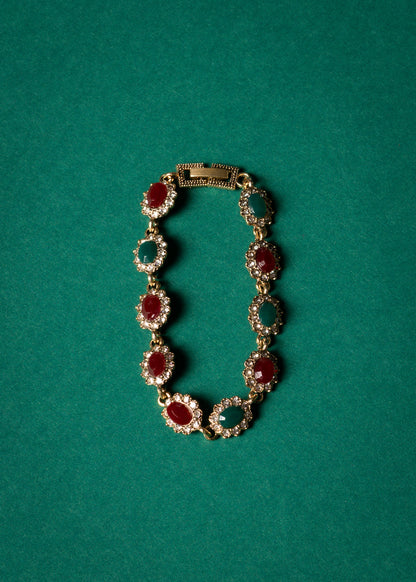 Pulsera de bronce real con cristales de color