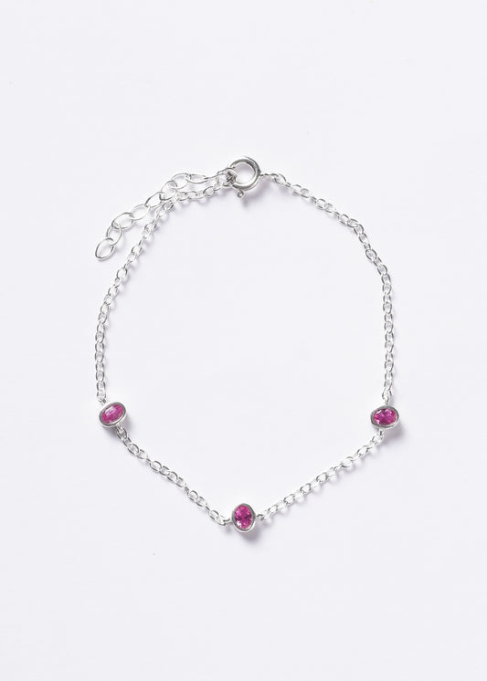 Pulsera forcé puntos luz oval plata 925 & zirconia fucsia