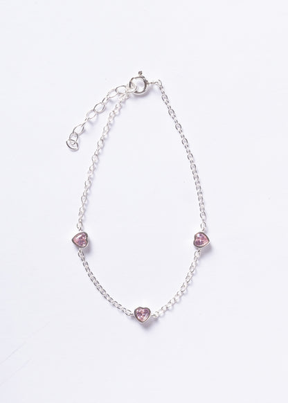 Pulsera forcé corazones zirconia rosa plata 925