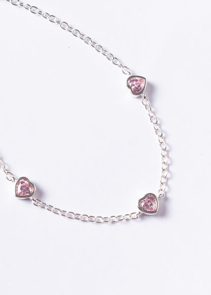 Pulsera forcé corazones zirconia rosa plata 925