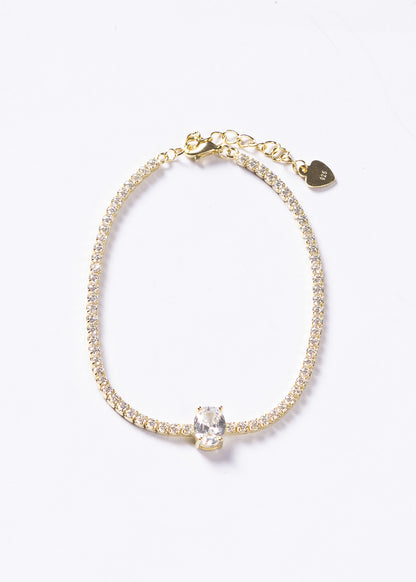 Pulsera tennis zirconia central oval Plata 925 & Baño en oro 18k