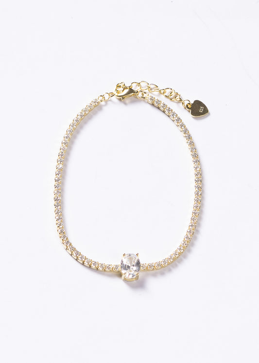 Pulsera tennis zirconia central oval Plata 925 & Baño en oro 18k