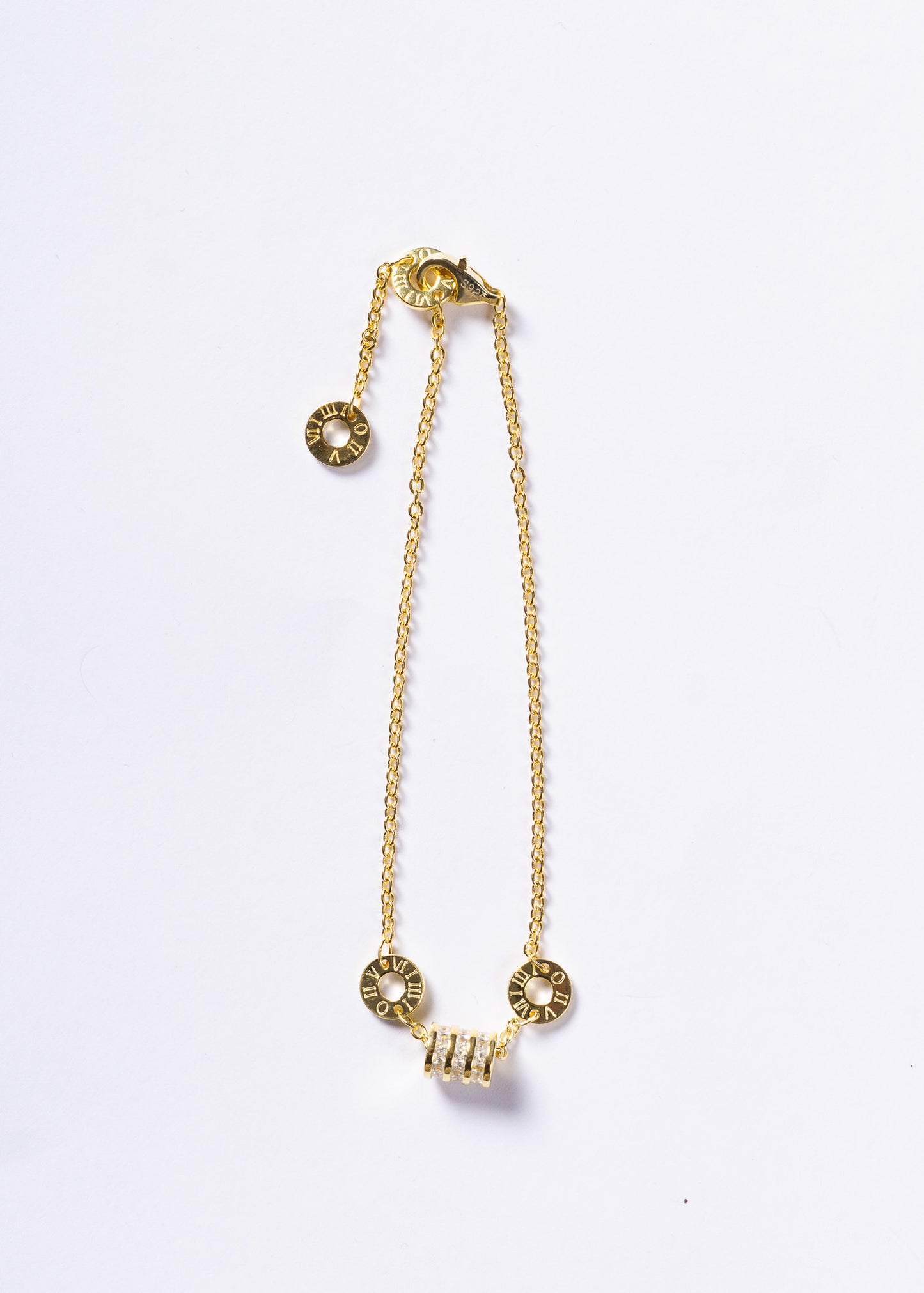 Pulsera cilindro zirconias romana Plata 925 & Baño en oro 18k