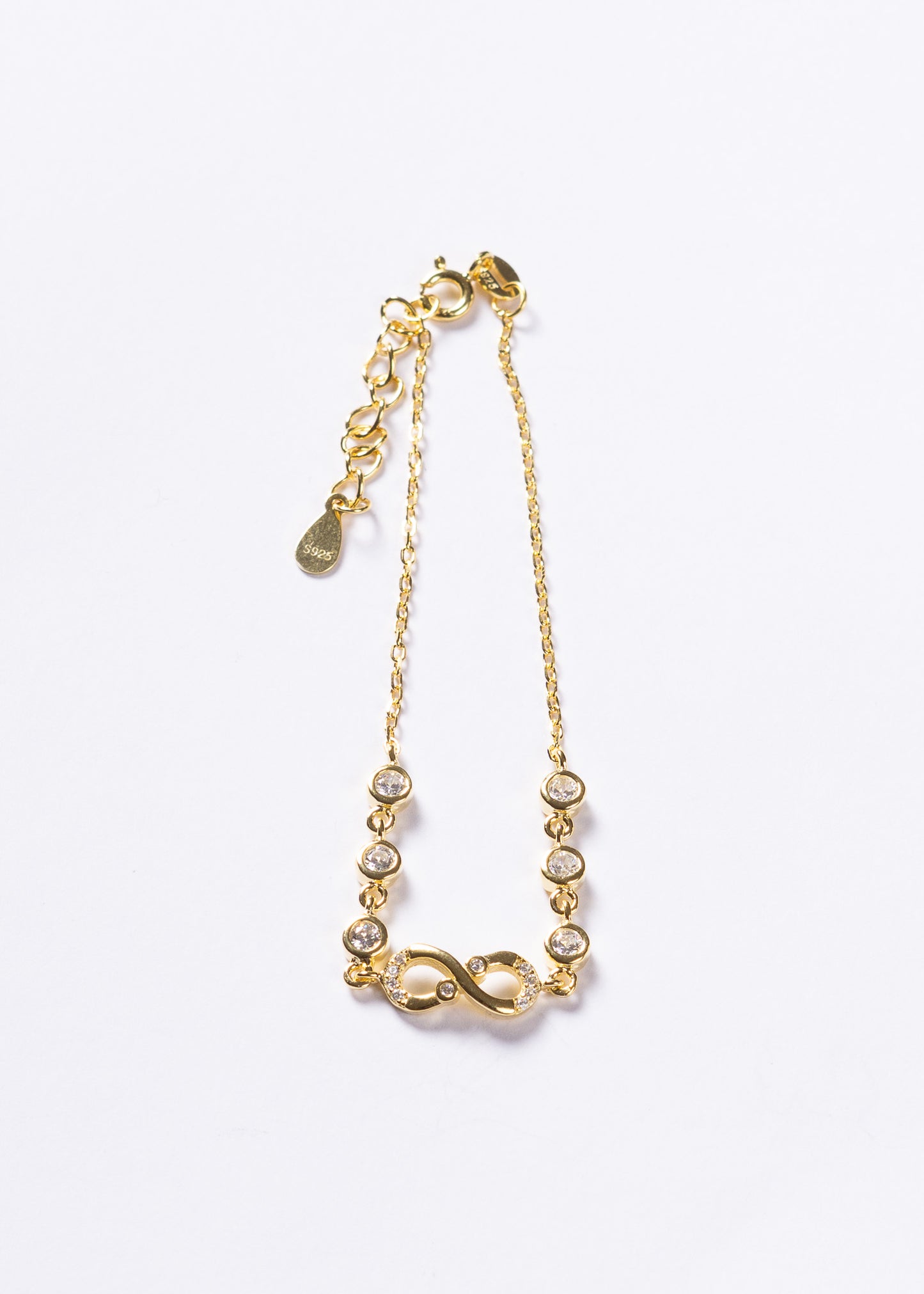 Pulsera infinito mitad zirconias y puntos luz Plata 925 & Baño en oro 18k