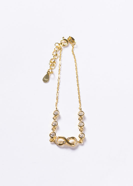 Pulsera infinito mitad zirconias y puntos luz Plata 925 & Baño en oro 18k