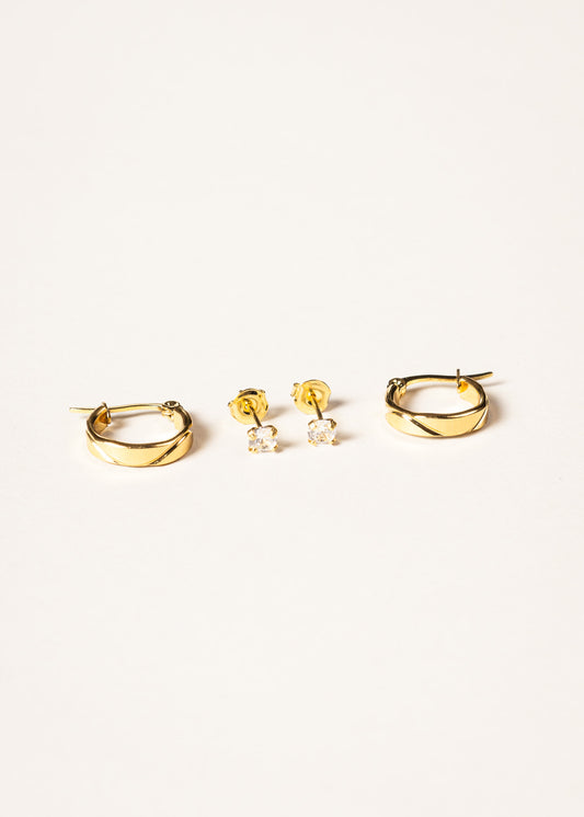 Set x2 par punto luz BDO18k y par aros labrados acero quirúrgico