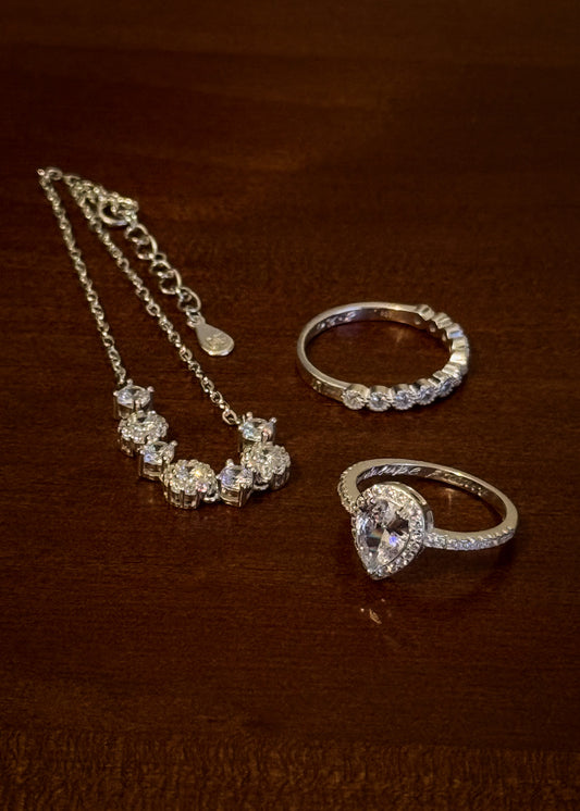 Set Conjunto Diamantado 3 piezas Plata 925 & Zirconias
