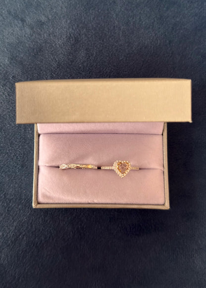 Set Anillo promesa corazón amarillo + anillo entrelazado sin fin Plata 925 & Zirconias