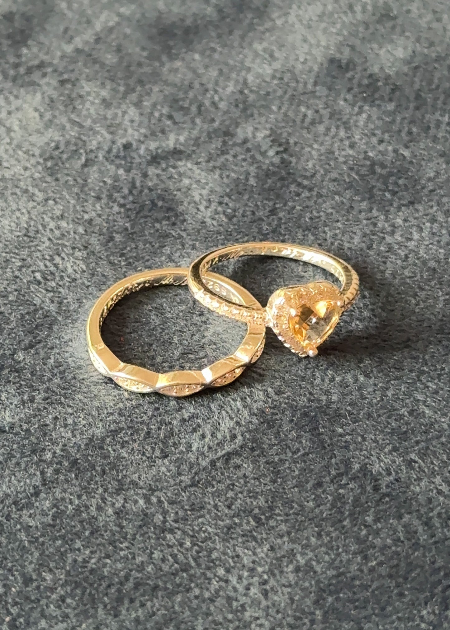 Set Anillo promesa corazón amarillo + anillo entrelazado sin fin Plata 925 & Zirconias