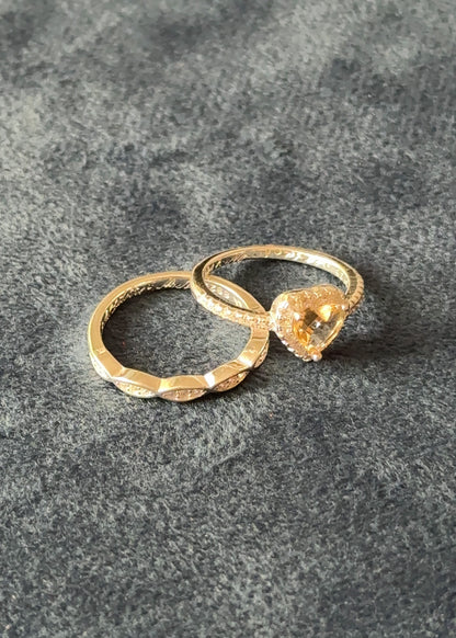 Set Anillo promesa corazón amarillo + anillo entrelazado sin fin Plata 925 & Zirconias