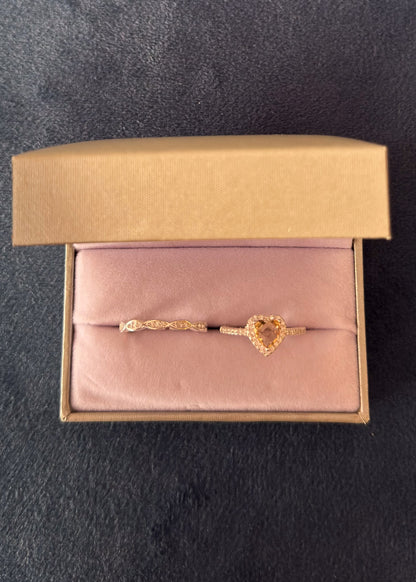 Set Anillo promesa corazón amarillo + anillo entrelazado sin fin Plata 925 & Zirconias