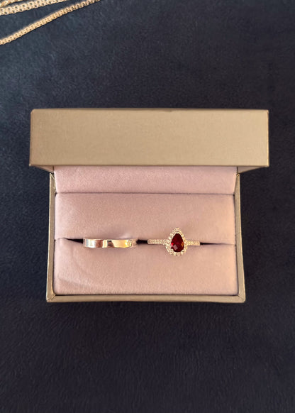 Set alianza cinta + anillo gota roja Plata 925 & Zirconias - Parejas