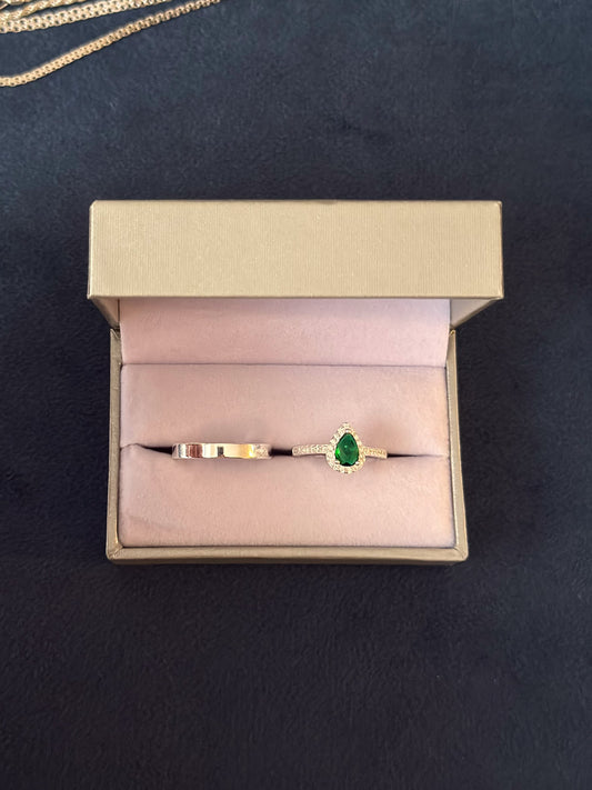 Set alianza cinta + anillo gota verde esmeralda Plata 925 & Zirconias - Parejas