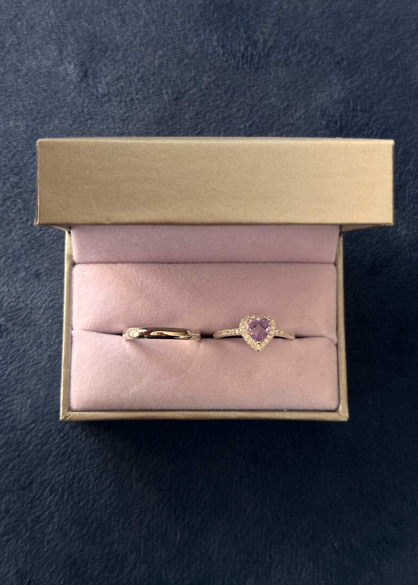 Set anillos corazón violeta + alianza bombé 3mm plata 925 & zirconias - Parejas