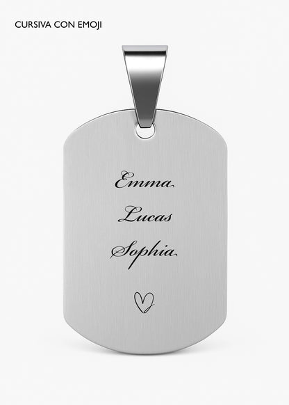 Dije placa lisa grande 3.6 x 2.3cm acero quirúrgico + Grabado