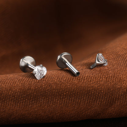 Piercing labret zirconia corazón Titanio  - Plateado