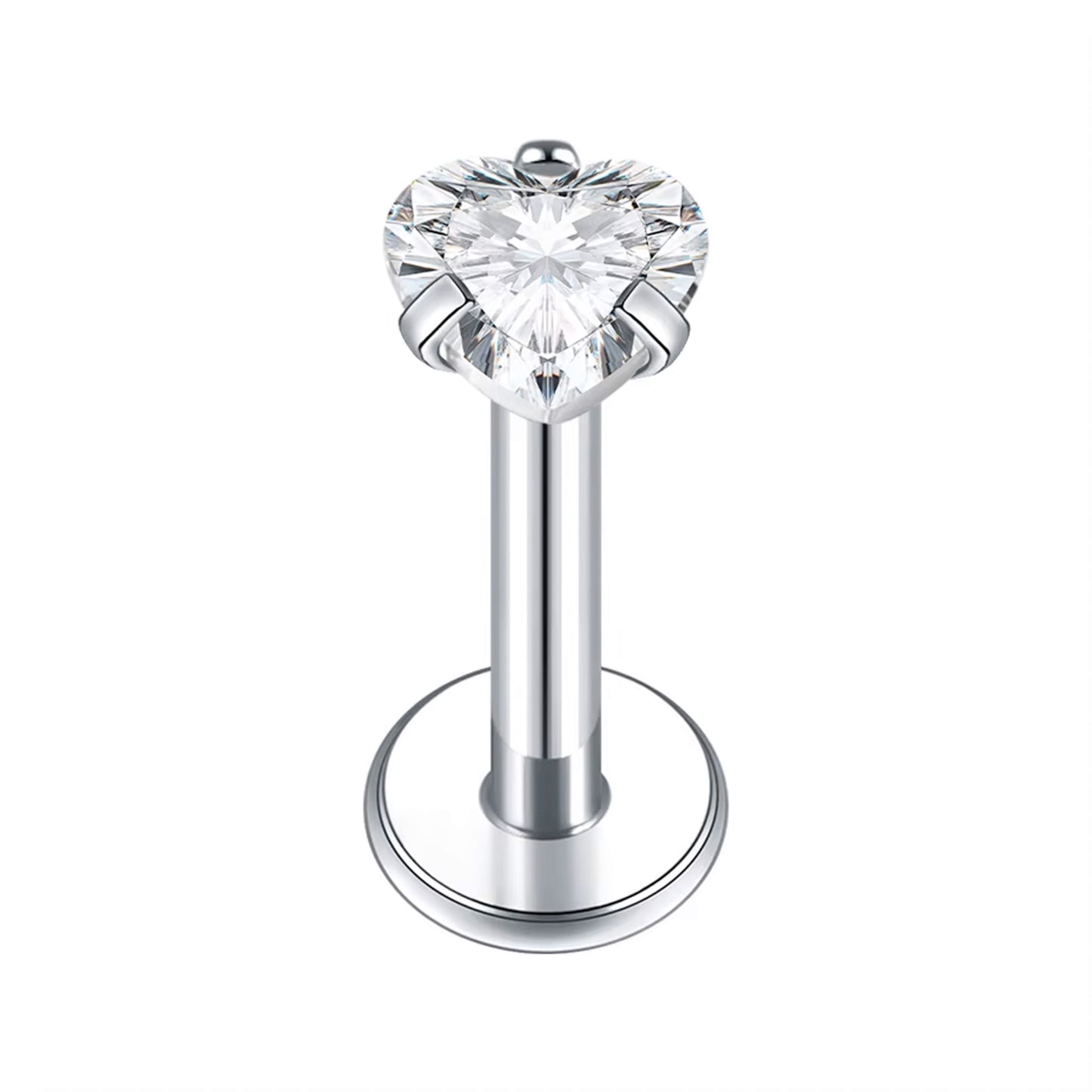 Piercing labret zirconia corazón Titanio  - Plateado
