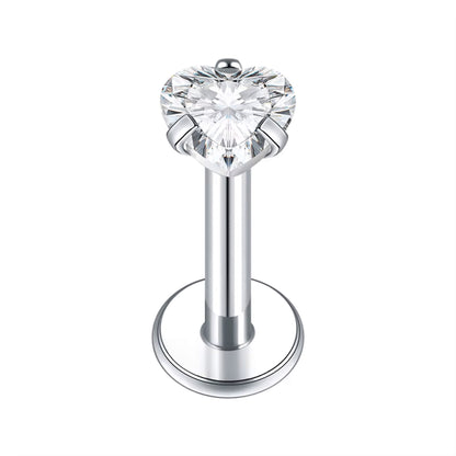Piercing labret zirconia corazón Titanio  - Plateado