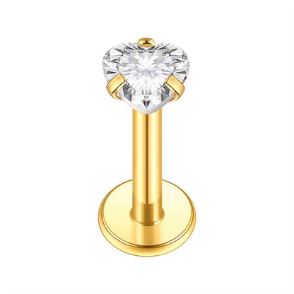 Piercing labret zirconia corazón Titanio  - Dorado