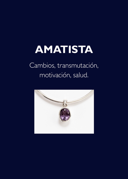 Cadena collar con dije amatista redondo facetado plata 925